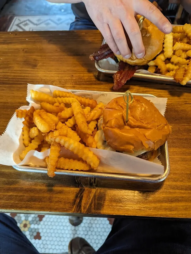 Mushroom and Swiss Burger with French Fries