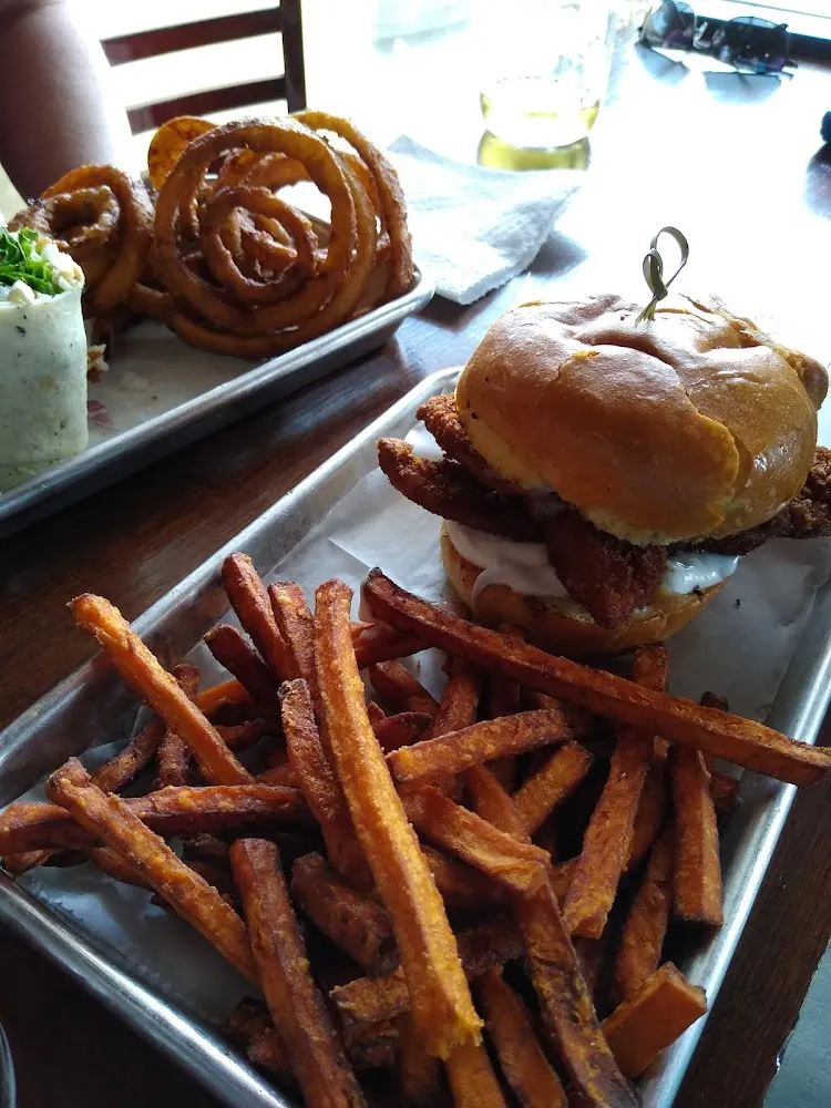 Pollock Sandwich and Sweet Potato Fries